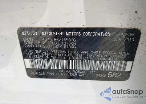 2014 Mitsubishi Lancer Gt из США, поврежденный, VIN JA32U8FW2EU009997